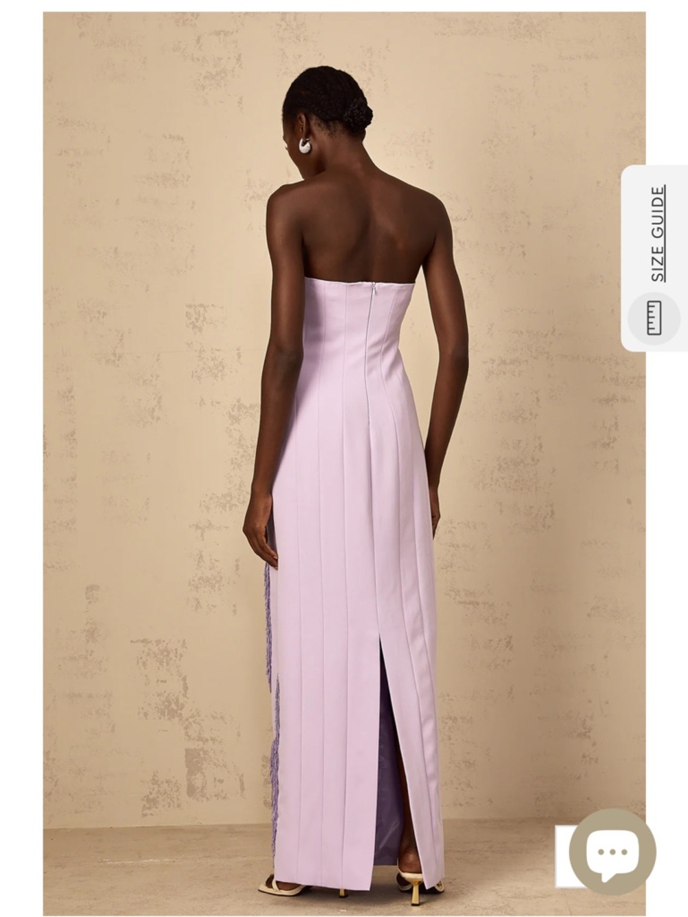 Strapless Lilac Evening Gown with Metallic Feather Accents - Picture 2 of 3